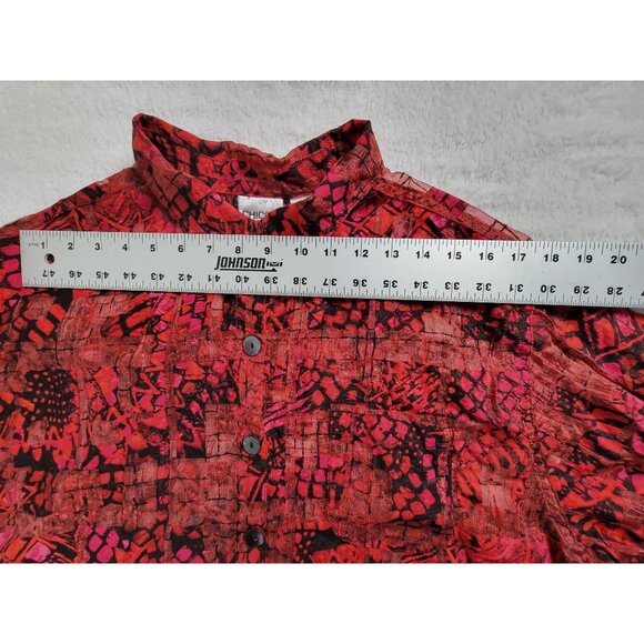 Chico's Womens Red & Black Abstract Button-Up Sheer Shirt Top Size 3 Long Sleeve - Picture 5 of 7